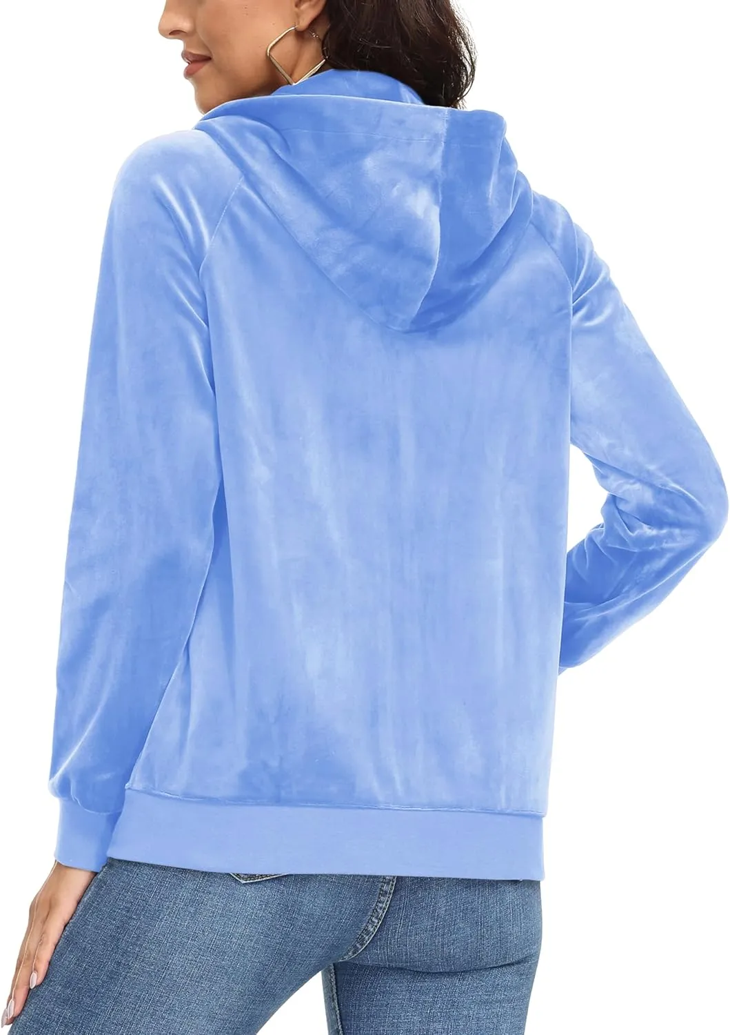 MAGCOMSEN Women's Velour Hooded Jacket Long Sleeve Full Zip Outerwear Soft Warm Velvet Jacket with Side Pockets