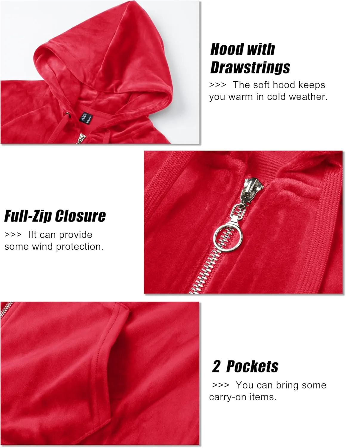 MAGCOMSEN Women's Velour Hooded Jacket Long Sleeve Full Zip Outerwear Soft Warm Velvet Jacket with Side Pockets