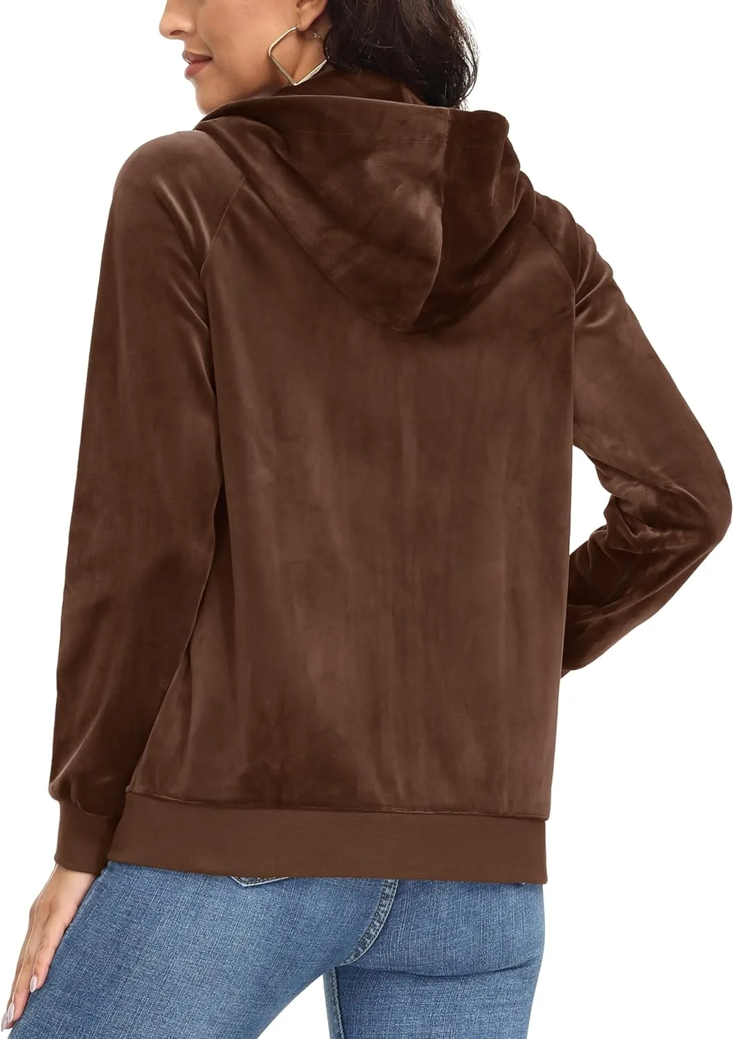 MAGCOMSEN Women's Velour Hooded Jacket Long Sleeve Full Zip Outerwear Soft Warm Velvet Jacket with Side Pockets