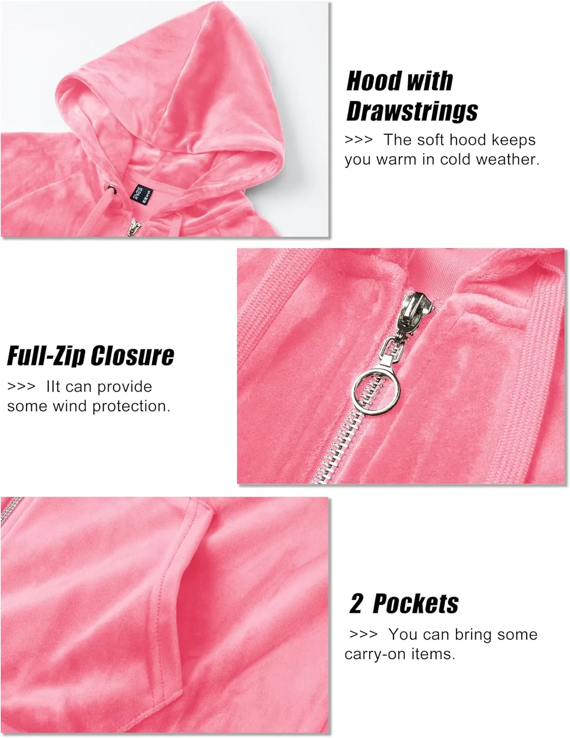 MAGCOMSEN Women's Velour Hooded Jacket Long Sleeve Full Zip Outerwear Soft Warm Velvet Jacket with Side Pockets