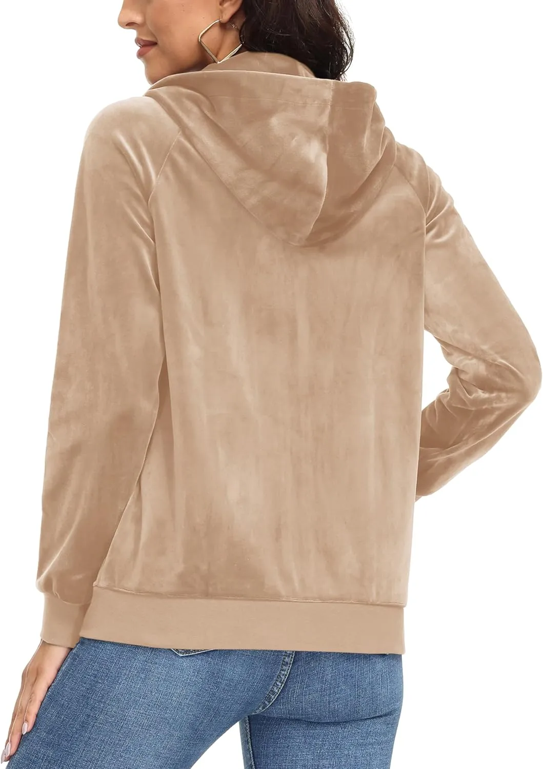 MAGCOMSEN Women's Velour Hooded Jacket Long Sleeve Full Zip Outerwear Soft Warm Velvet Jacket with Side Pockets