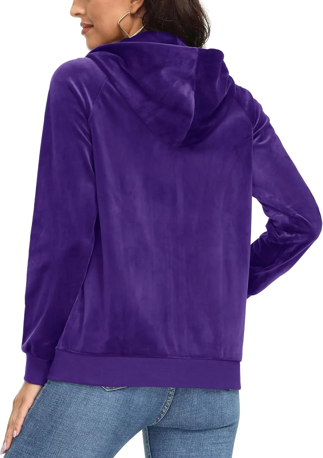 MAGCOMSEN Women's Velour Hooded Jacket Long Sleeve Full Zip Outerwear Soft Warm Velvet Jacket with Side Pockets