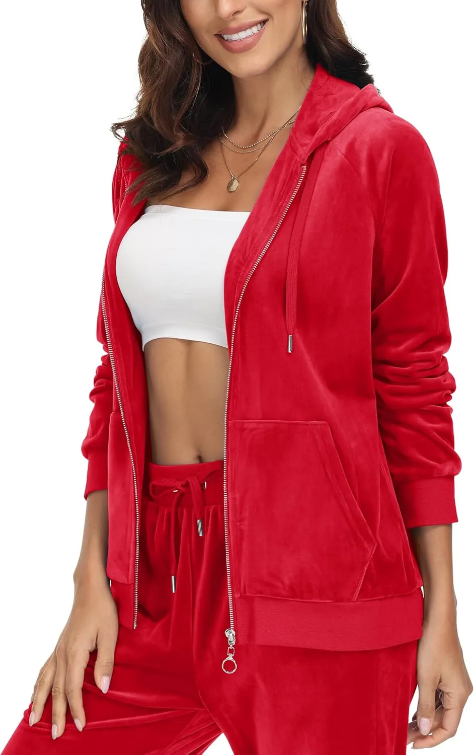 MAGCOMSEN Women's Velour Hooded Jacket Long Sleeve Full Zip Outerwear Soft Warm Velvet Jacket with Side Pockets