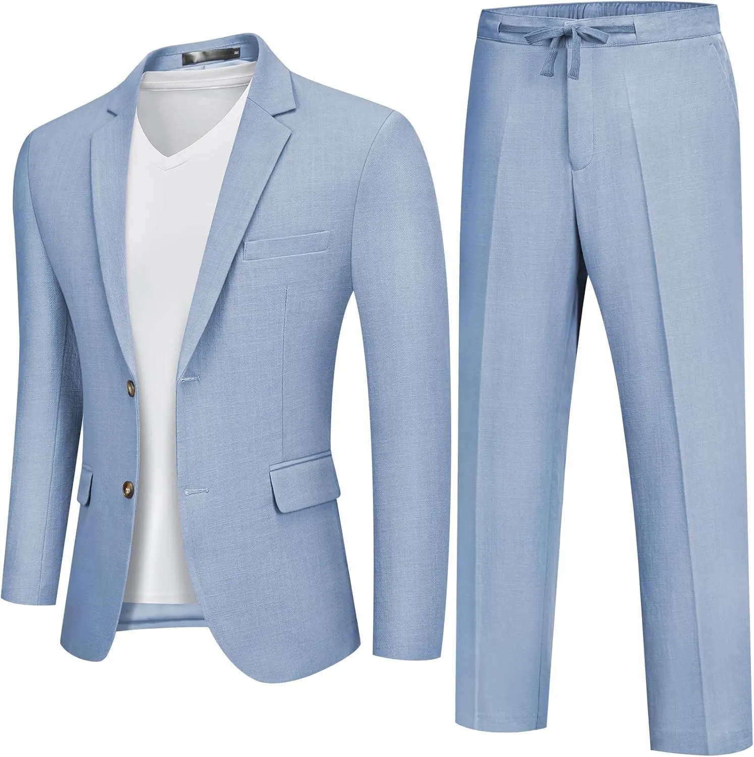 MAGE MALE Men's 2 Piece Linen Suits Set Casual Lightweight Blazer Jacket and Pants for Wedding Business Prom