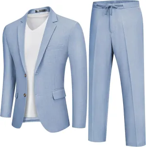 MAGE MALE Men's 2 Piece Linen Suits Set Casual Lightweight Blazer Jacket and Pants for Wedding Business Prom
