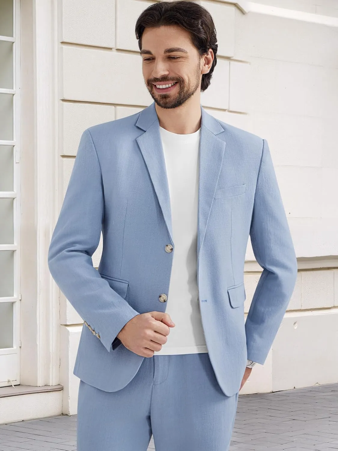 MAGE MALE Men's 2 Piece Linen Suits Set Casual Lightweight Blazer Jacket and Pants for Wedding Business Prom