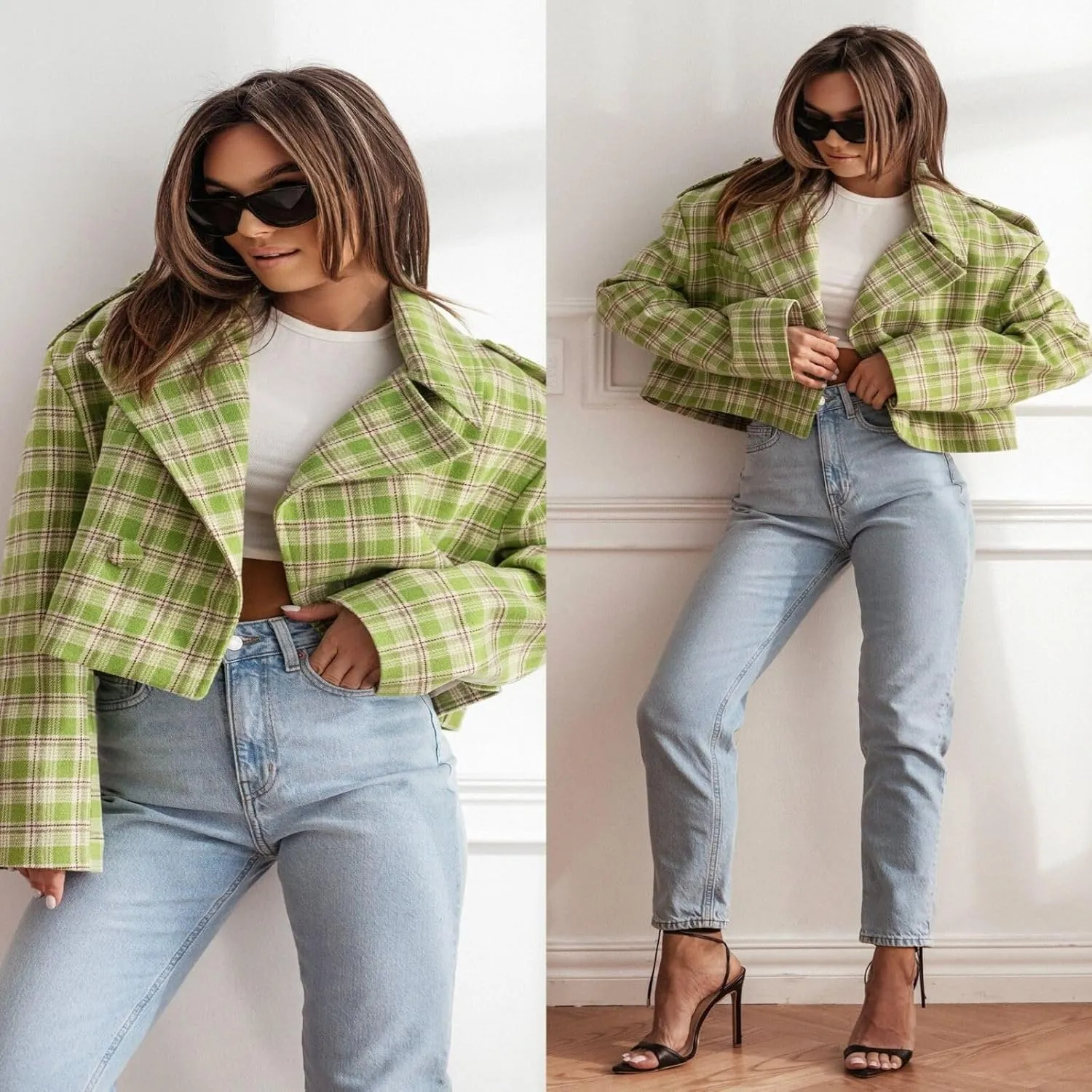 Mandonce Women's Classic Notched Collar Wool Blend Long Trench Coat Women's Fashion Cropped Flannel