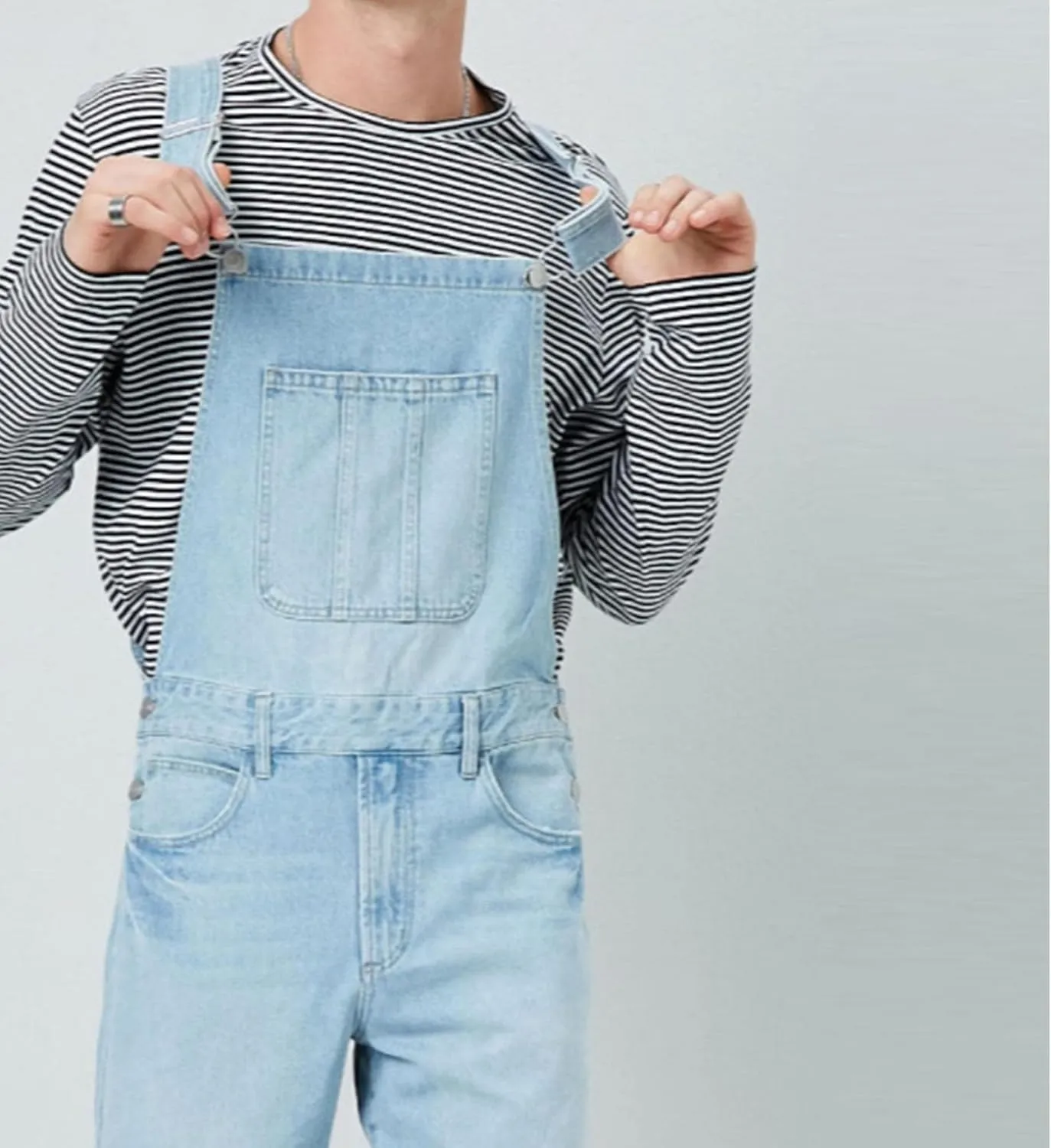 Men Midweight Tool Pockets Denim Overall Relaxed Fit Adjustable Straps Jeans Workwear Big Overall