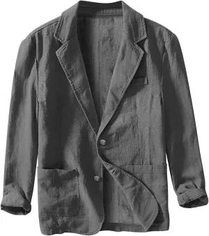Men's Casual Blazer Fashion Pure Color Single Layer Suit Top Lightweight Slim Fit Cotton Linen Business Jacket