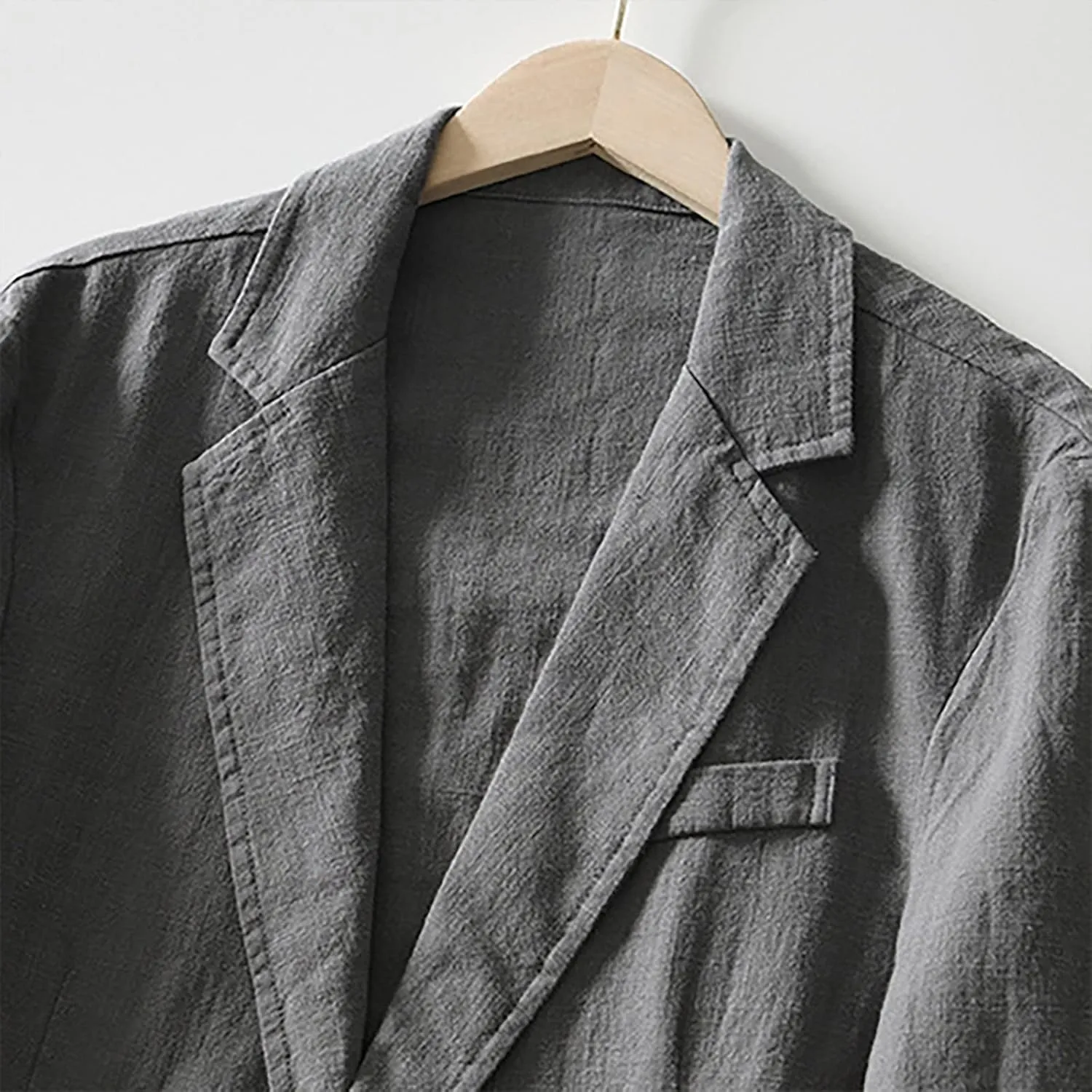 Men's Casual Blazer Fashion Pure Color Single Layer Suit Top Lightweight Slim Fit Cotton Linen Business Jacket