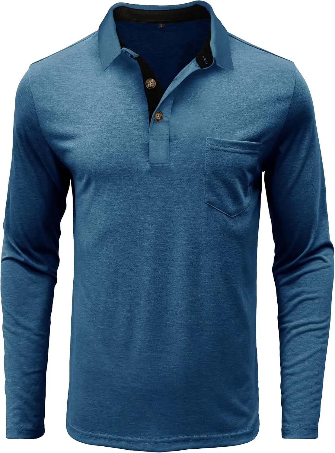 Mens Long Sleeve Polo Shirts Casual Fashion Button Up Collared Golf T Shirts with Pocket