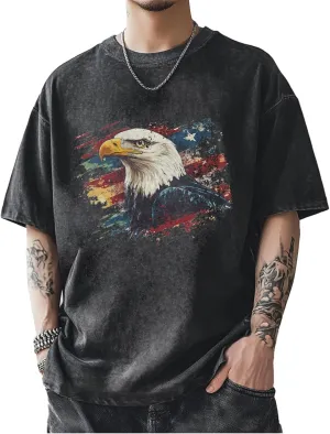 Men's Patriotic American Flag T-Shirts Cotton Short Sleeve Crewneck Graphic Oversized Loose Fit Shirt Top for Men