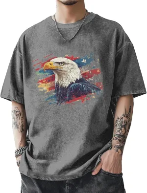 Men's Patriotic American Flag T-Shirts Cotton Short Sleeve Crewneck Graphic Oversized Loose Fit Shirt Top for Men