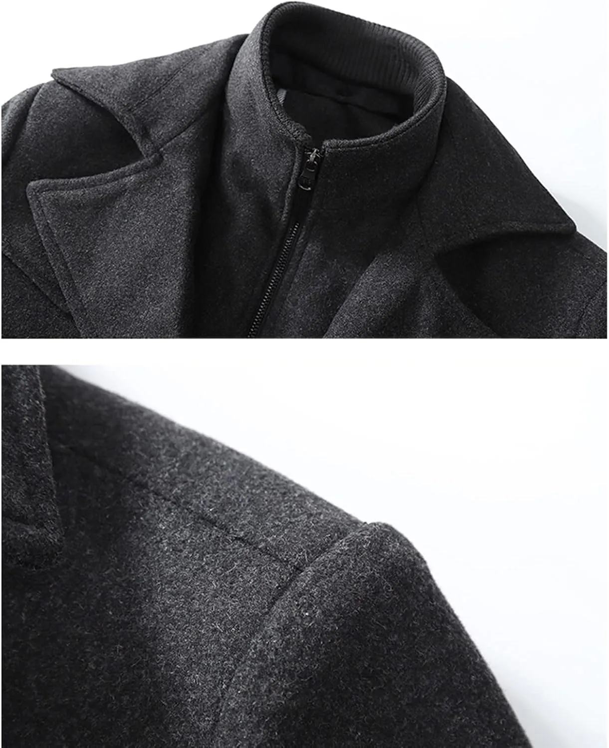 Men's Wool Blend Pea Coat Gentle Layered Collar Single Breasted Quilted Lined Jacket Winter Warm Business Coat