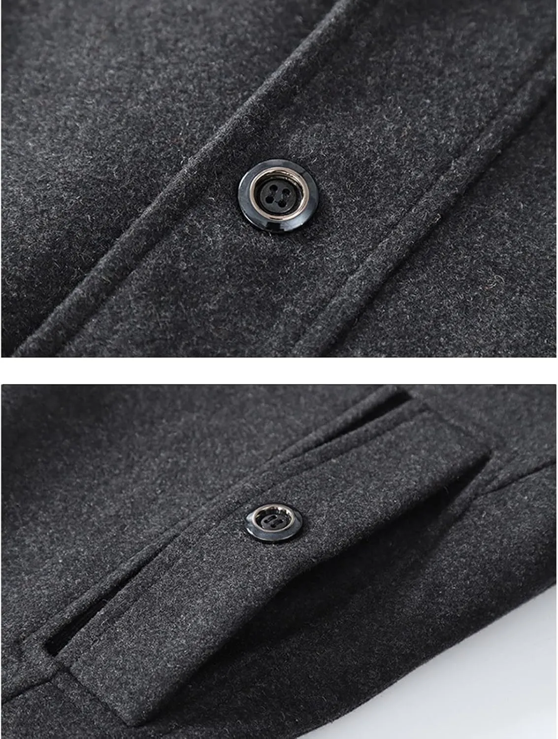 Men's Wool Blend Pea Coat Gentle Layered Collar Single Breasted Quilted Lined Jacket Winter Warm Business Coat