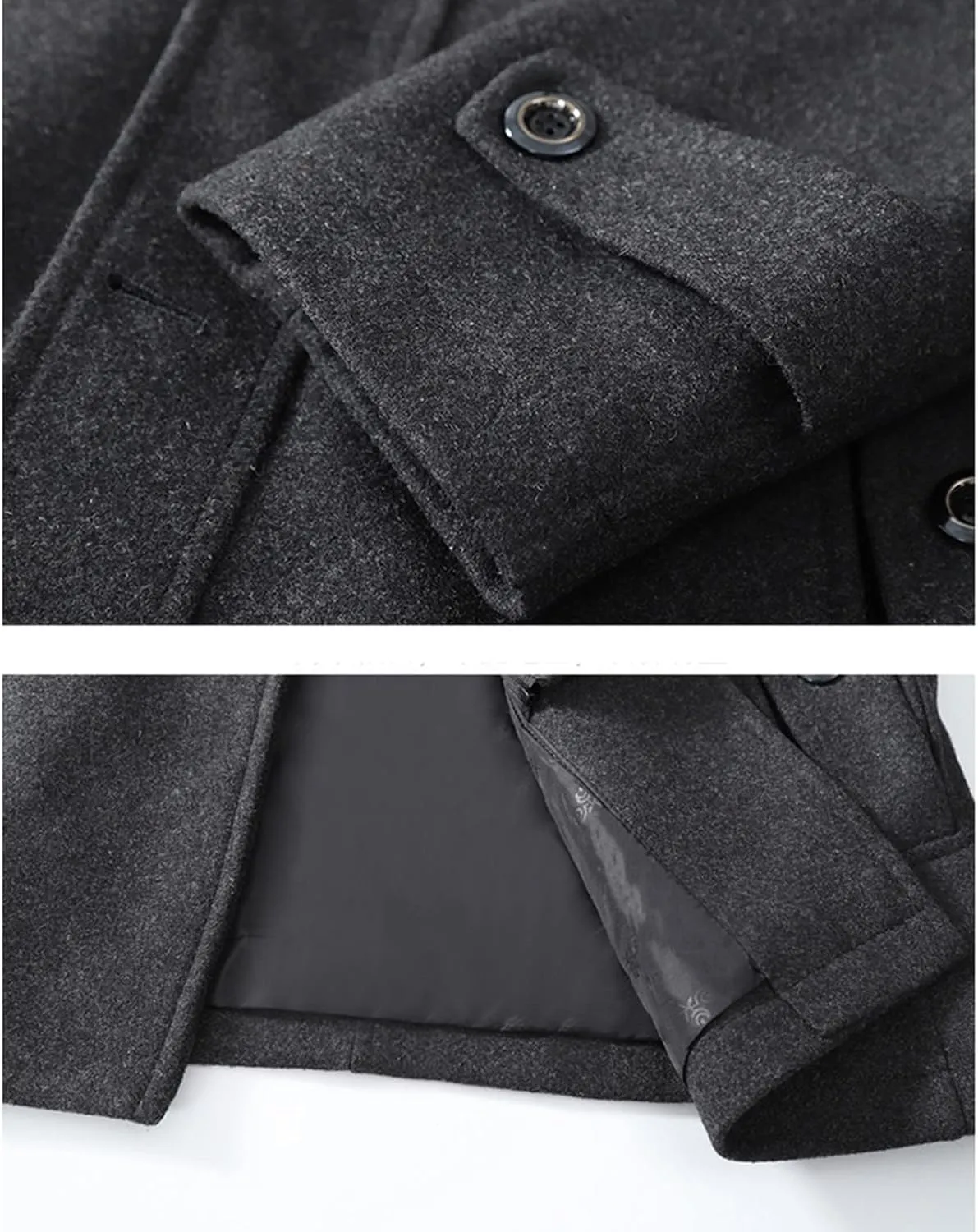 Men's Wool Blend Pea Coat Gentle Layered Collar Single Breasted Quilted Lined Jacket Winter Warm Business Coat