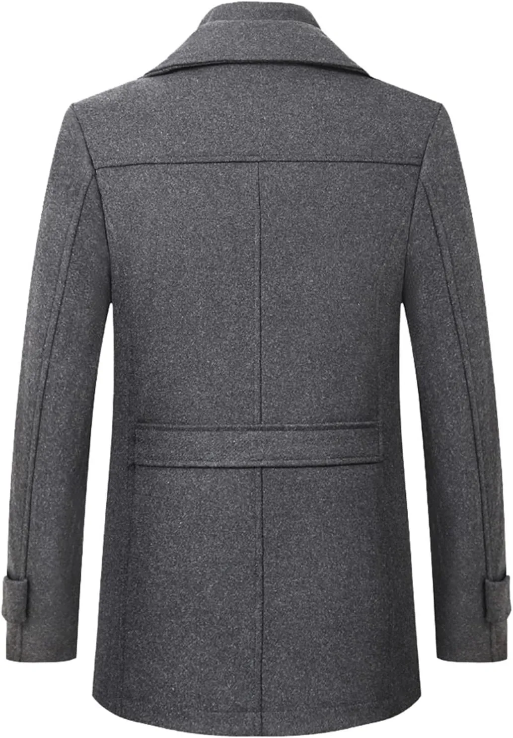 Men's Wool Blend Pea Coat Gentle Layered Collar Single Breasted Quilted Lined Jacket Winter Warm Business Coat