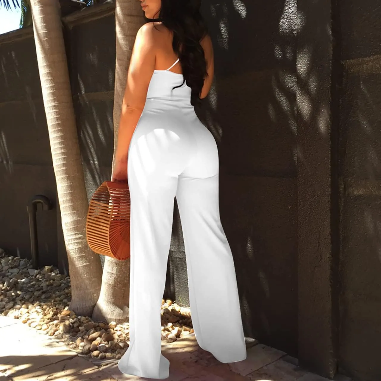 MESLIMA Women's Summer Sleeveless Short Romper Sexy Strap V Neck Wrap Front Tie Casual One Piece Jumpsuit