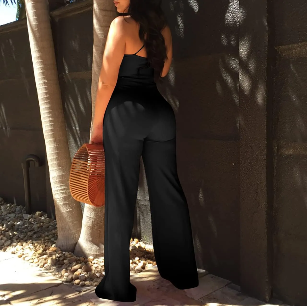 MESLIMA Women's Summer Sleeveless Short Romper Sexy Strap V Neck Wrap Front Tie Casual One Piece Jumpsuit