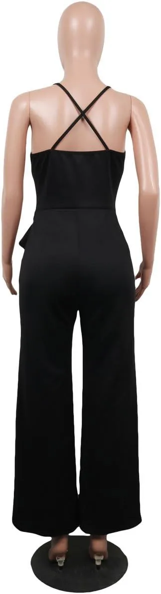 MESLIMA Women's Summer Sleeveless Short Romper Sexy Strap V Neck Wrap Front Tie Casual One Piece Jumpsuit