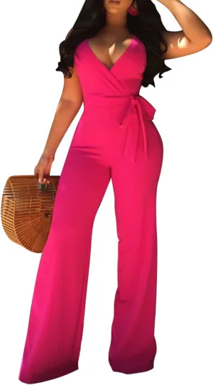 MESLIMA Women's Summer Sleeveless Short Romper Sexy Strap V Neck Wrap Front Tie Casual One Piece Jumpsuit