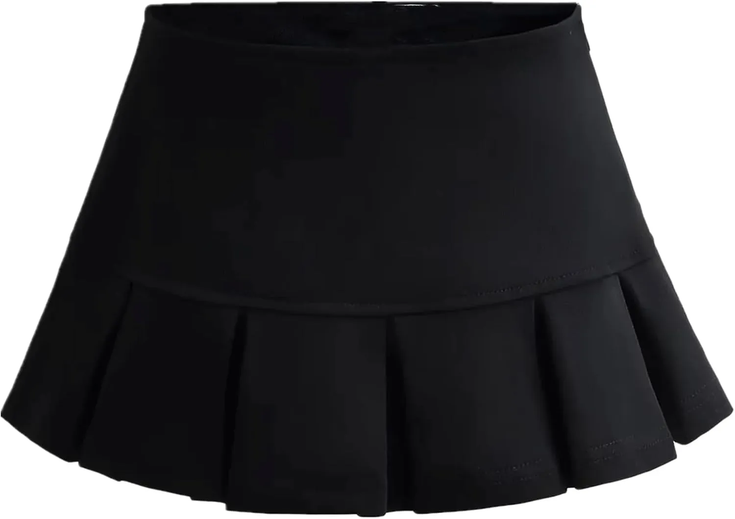 Mini Pleated Skirts for Women, Y2K High Waist Stretchy Tennis Skater A-Line Short Skirt with Shorts Underneath. Black