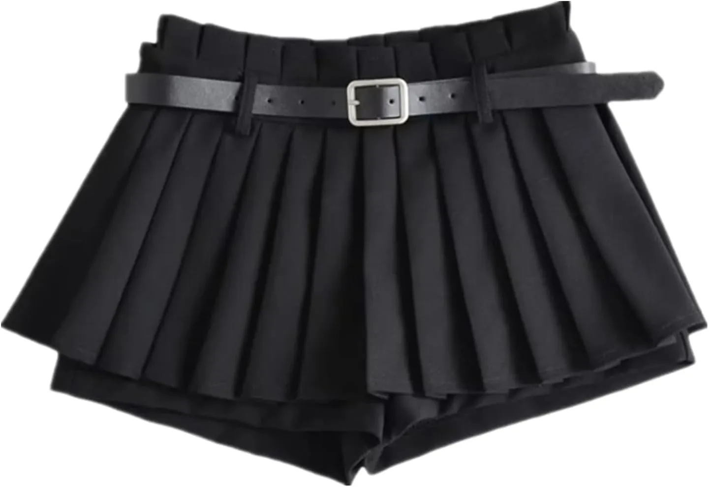 Mini Pleated Skirts for Women, Y2K High Waist Stretchy Tennis Skater A-Line Short Skirt with Shorts Underneath. Black
