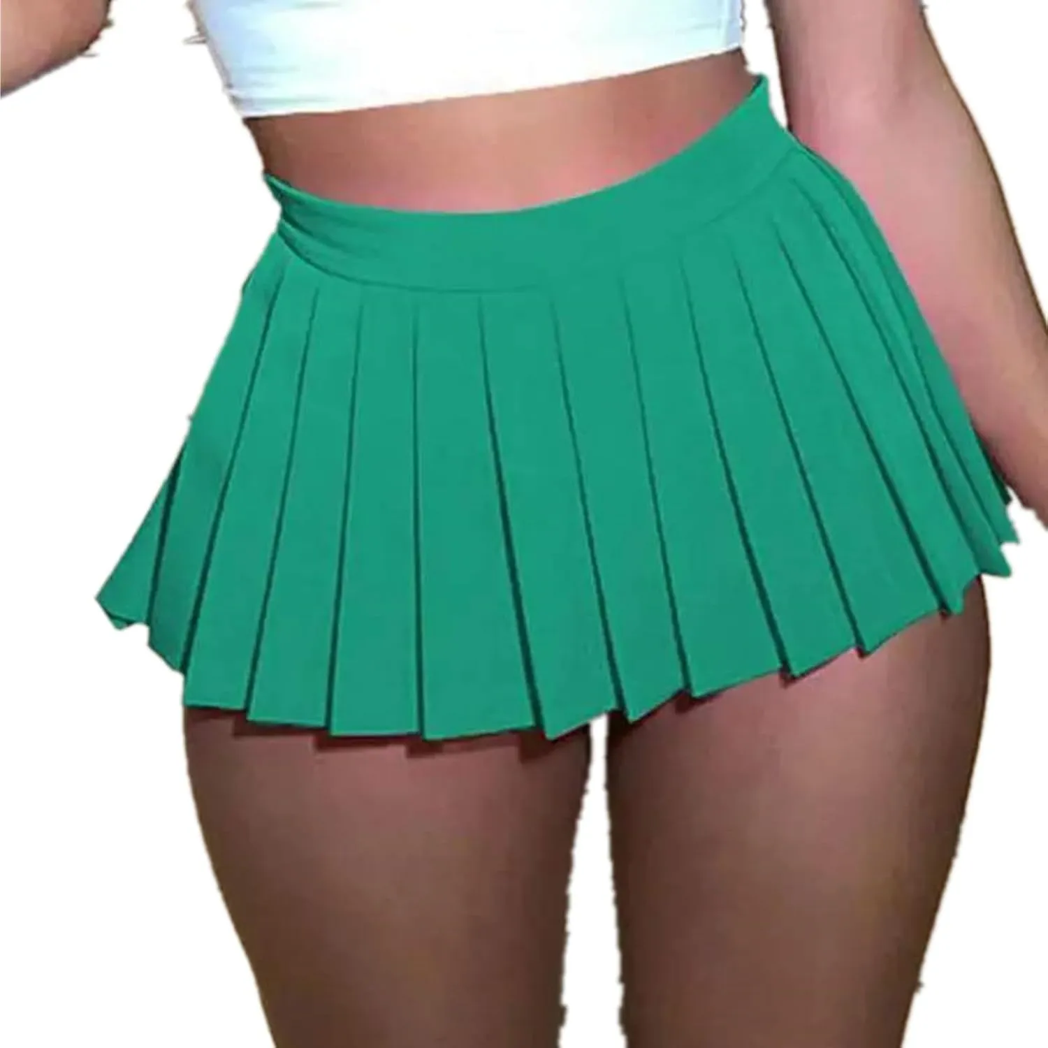 Mini Pleated Skirts for Women, Y2K High Waist Stretchy Tennis Skater A-Line Short Skirt with Shorts Underneath.