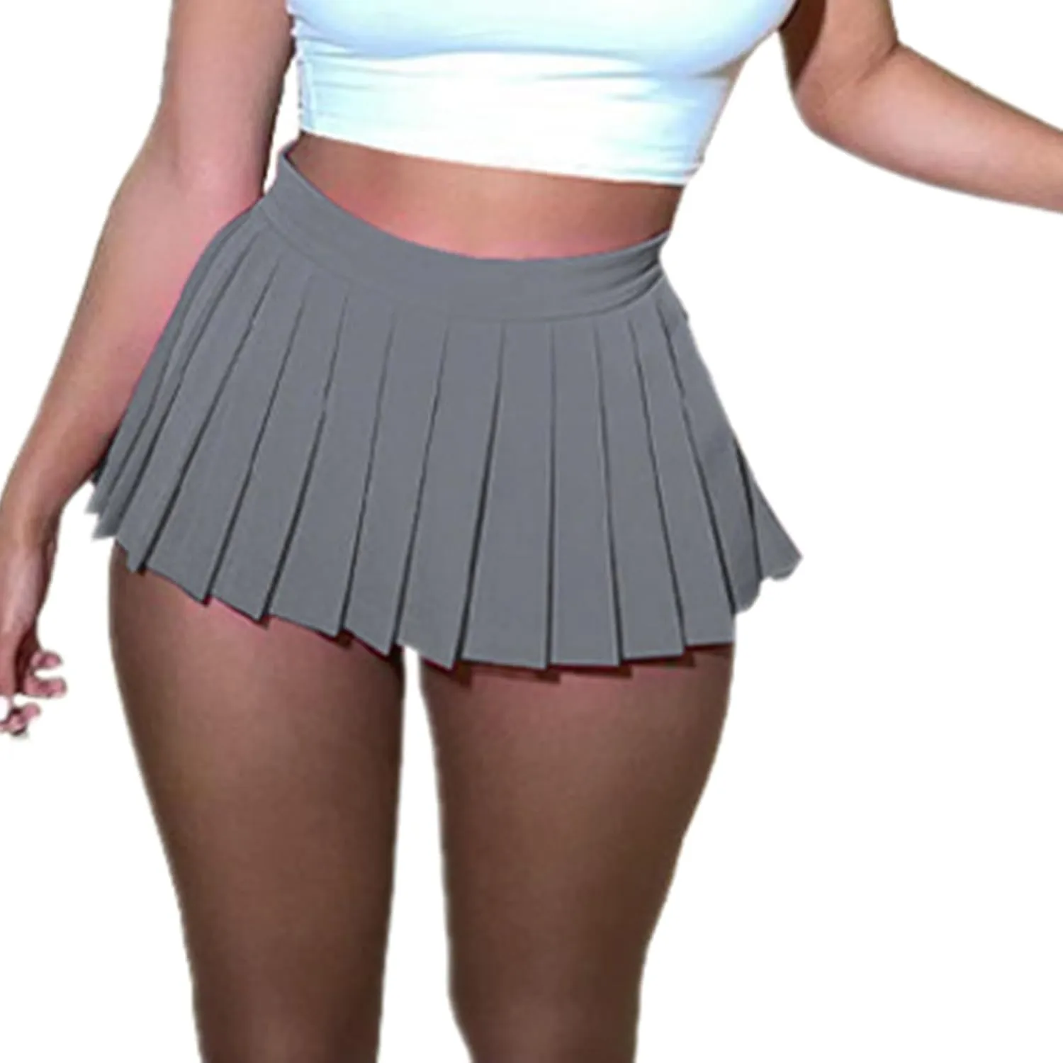 Mini Pleated Skirts for Women, Y2K High Waist Stretchy Tennis Skater A-Line Short Skirt with Shorts Underneath.