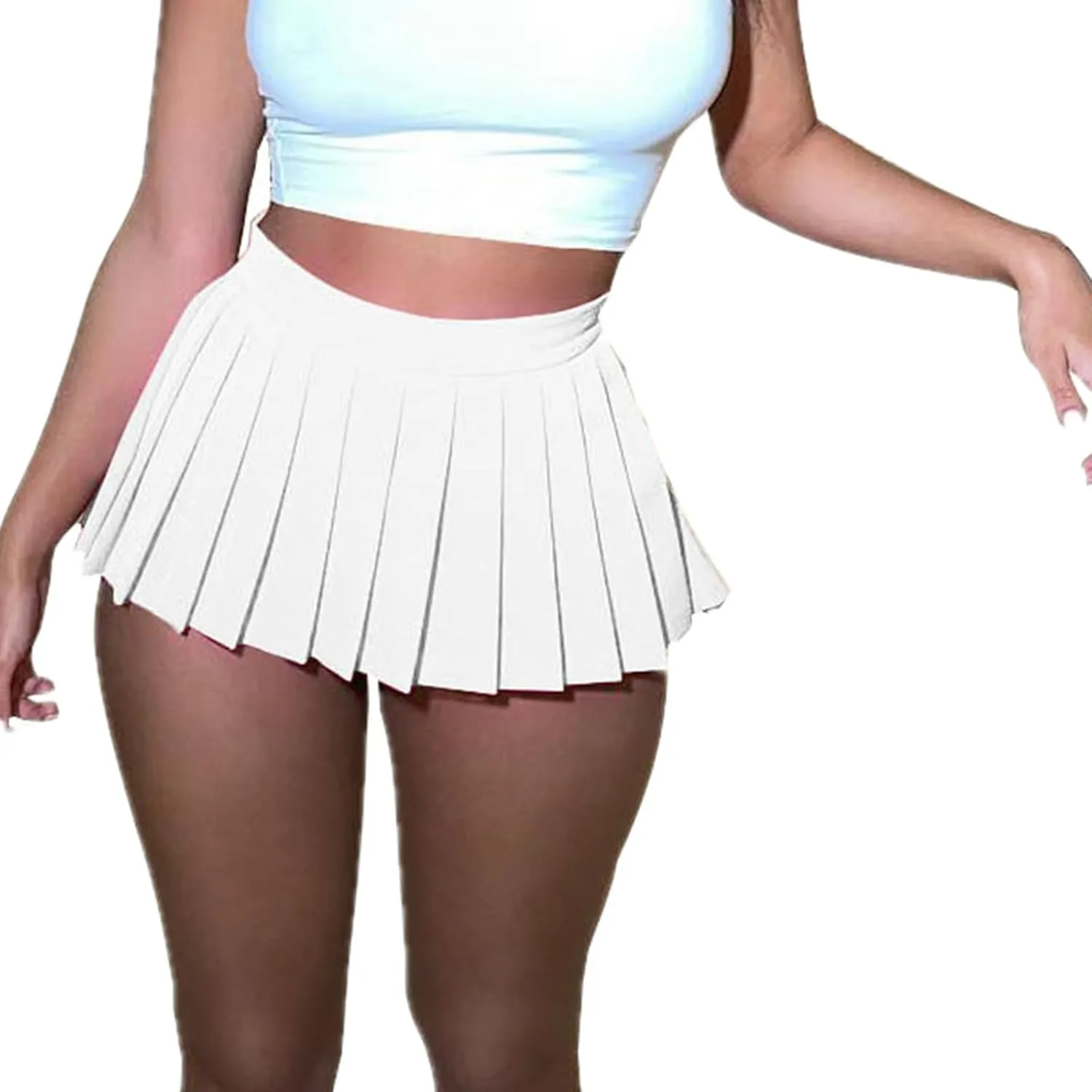 Mini Pleated Skirts for Women, Y2K High Waist Stretchy Tennis Skater A-Line Short Skirt with Shorts Underneath.