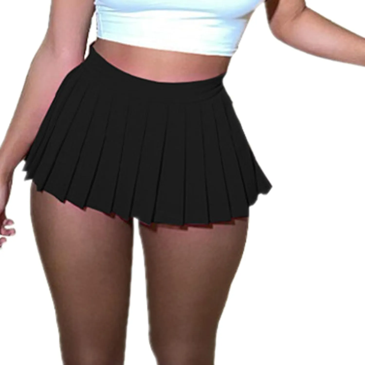 Mini Pleated Skirts for Women, Y2K High Waist Stretchy Tennis Skater A-Line Short Skirt with Shorts Underneath.