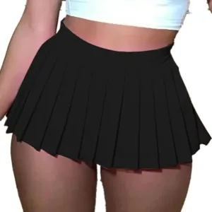 Mini Pleated Skirts for Women, Y2K High Waist Stretchy Tennis Skater A-Line Short Skirt with Shorts Underneath.