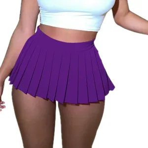 Mini Pleated Skirts for Women, Y2K High Waist Stretchy Tennis Skater A-Line Short Skirt with Shorts Underneath.