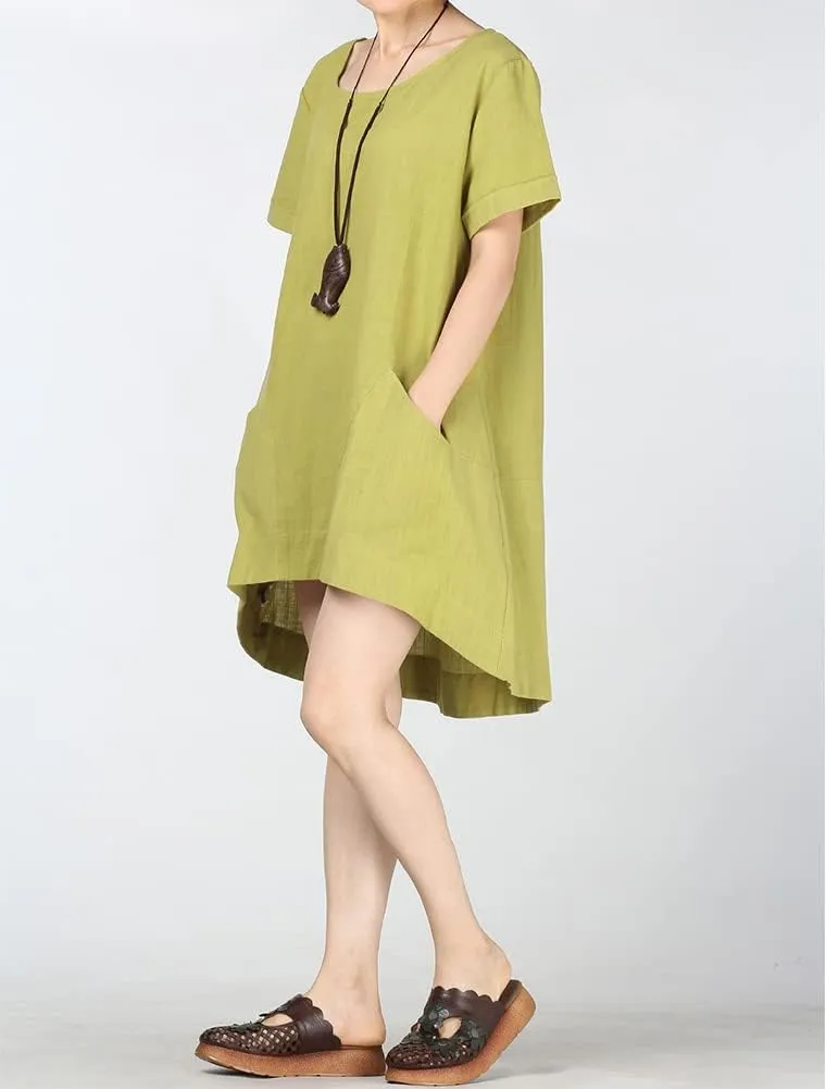 Minibee Women's Cotton Linen Short Sleeve Tunic/Top Tees