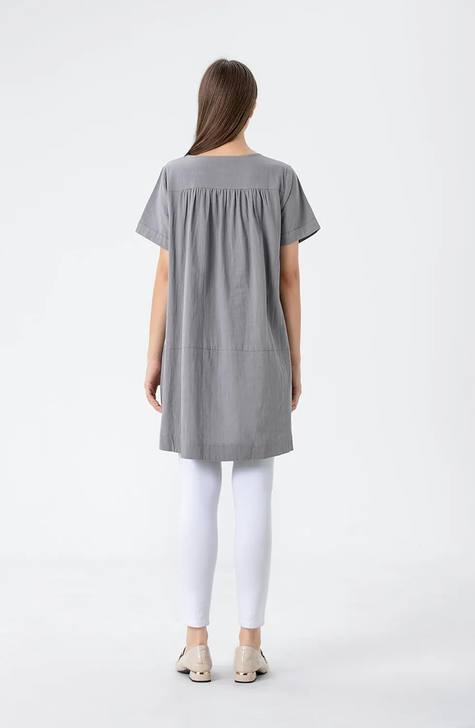 Minibee Women's Cotton Linen Short Sleeve Tunic/Top Tees