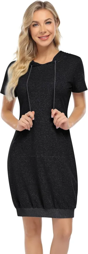 MISSKY Women's Pullover Hooded Kangaroo Pocket Sweatshirt Casual Hoodie Dress