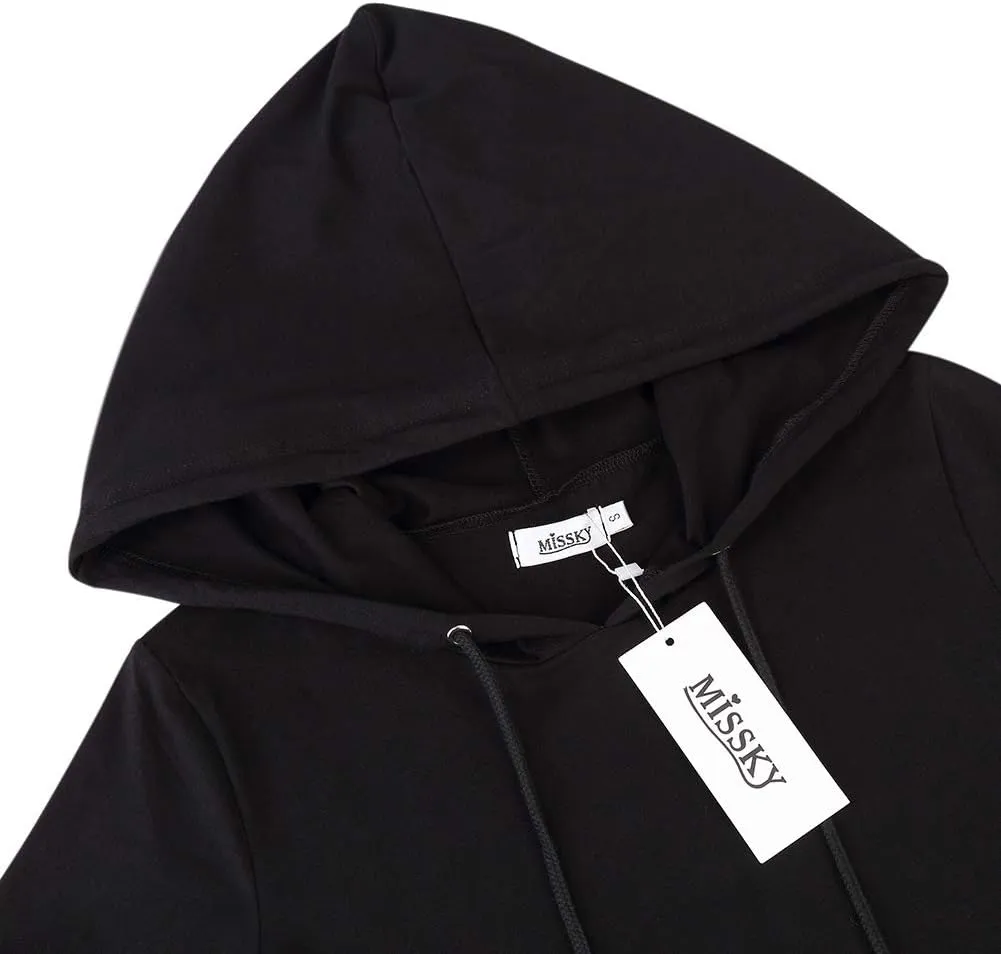 MISSKY Women's Pullover Hooded Kangaroo Pocket Sweatshirt Casual Hoodie Dress