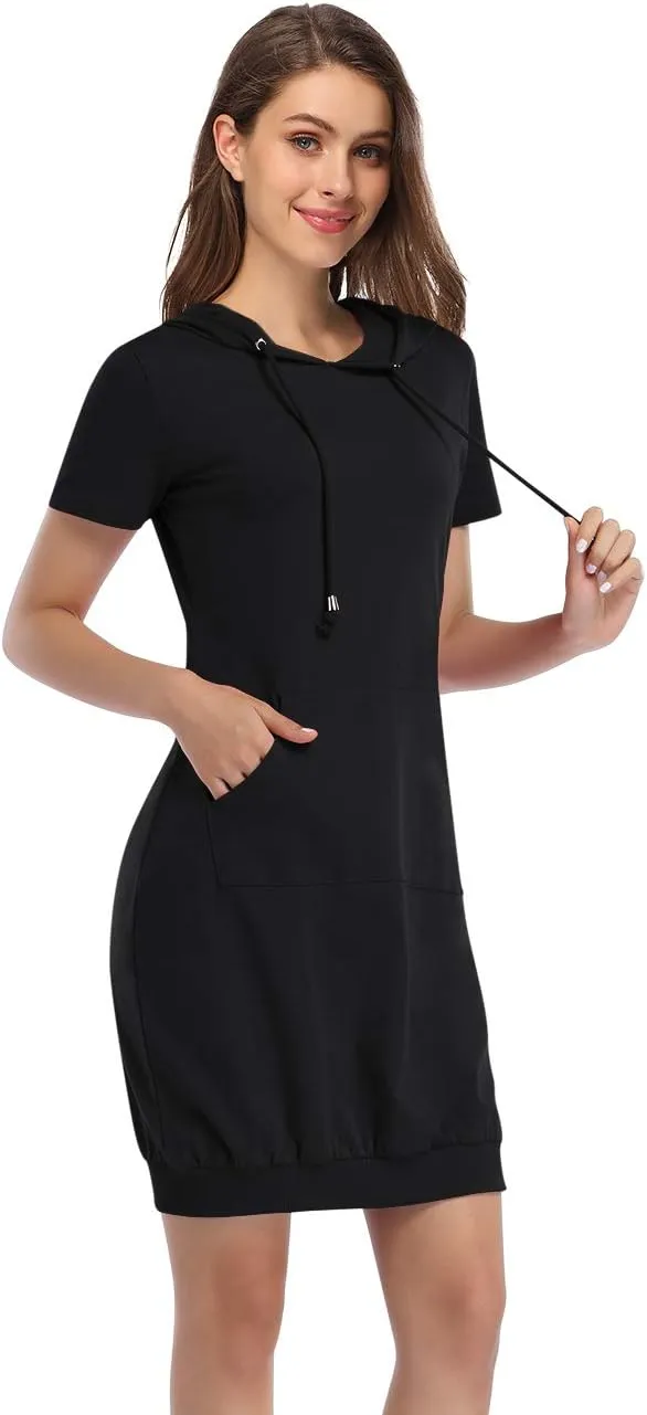 MISSKY Women's Pullover Hooded Kangaroo Pocket Sweatshirt Casual Hoodie Dress