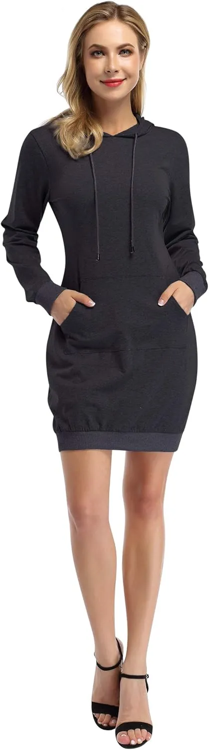 MISSKY Women's Pullover Hooded Kangaroo Pocket Sweatshirt Casual Hoodie Dress