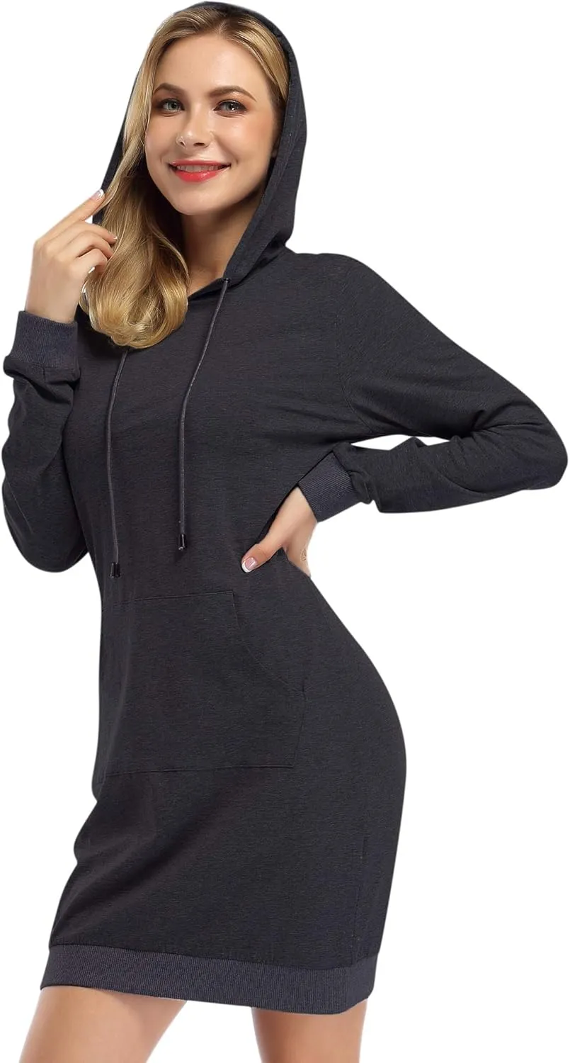 MISSKY Women's Pullover Hooded Kangaroo Pocket Sweatshirt Casual Hoodie Dress