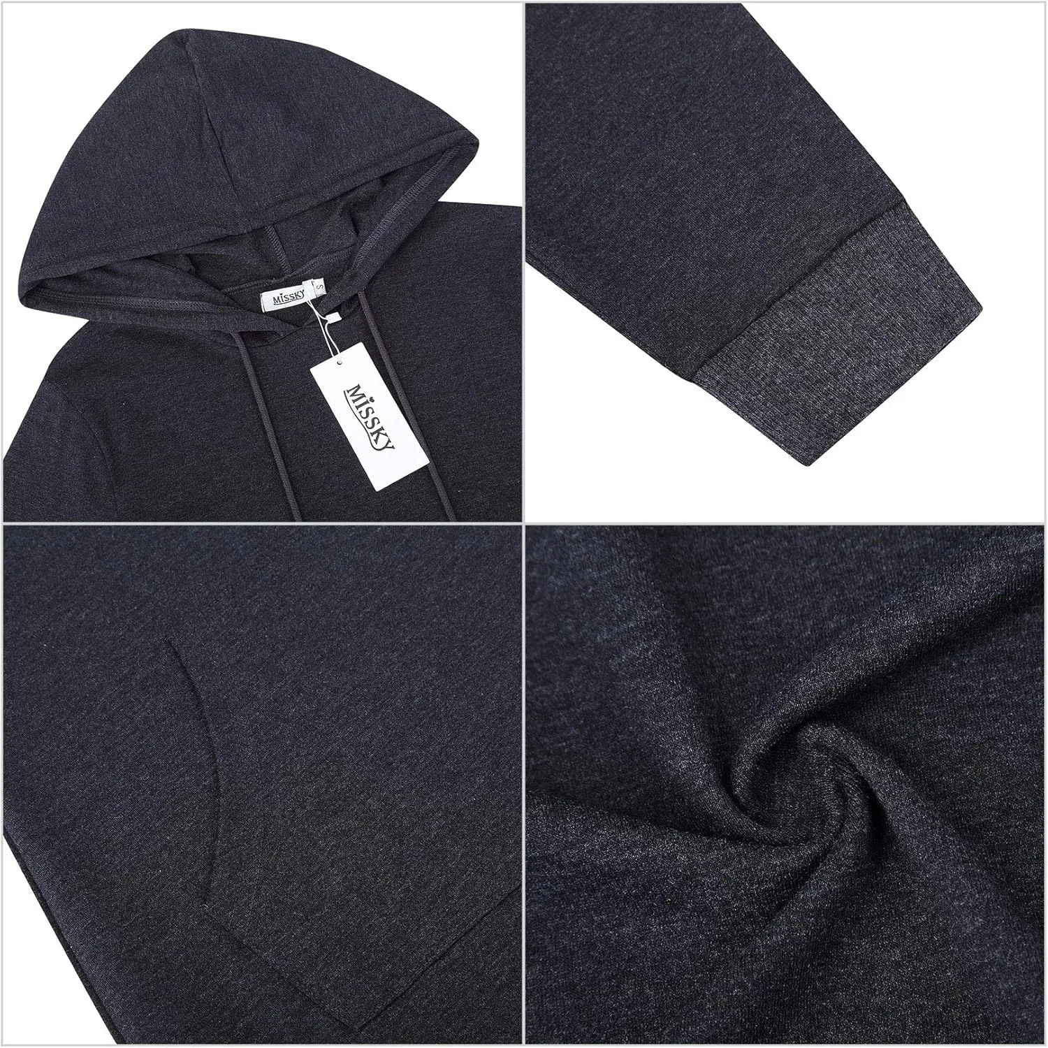 MISSKY Women's Pullover Hooded Kangaroo Pocket Sweatshirt Casual Hoodie Dress