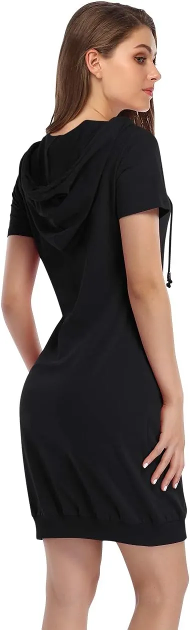 MISSKY Women's Pullover Hooded Kangaroo Pocket Sweatshirt Casual Hoodie Dress