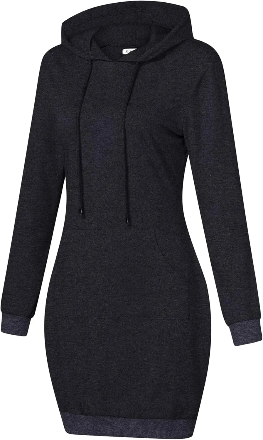 MISSKY Women's Pullover Hooded Kangaroo Pocket Sweatshirt Casual Hoodie Dress