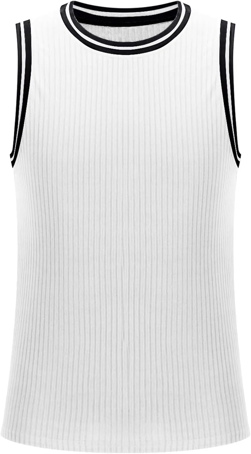 Muscularfit Men's Summer Tank Tops Solid Color Casual Loose Fit Shirts Sleeveless Athletic Gym Tshirt Crewneck Basic Tanks