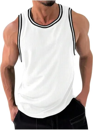 Muscularfit Men's Summer Tank Tops Solid Color Casual Loose Fit Shirts Sleeveless Athletic Gym Tshirt Crewneck Basic Tanks