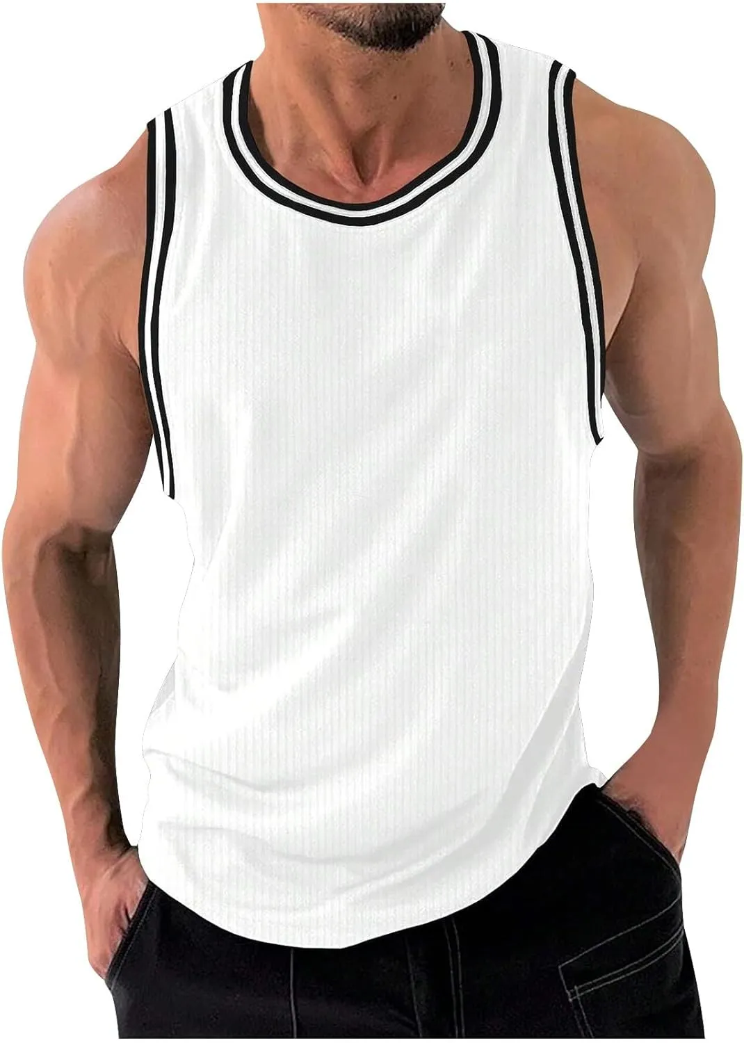 Muscularfit Men's Summer Tank Tops Solid Color Casual Loose Fit Shirts Sleeveless Athletic Gym Tshirt Crewneck Basic Tanks