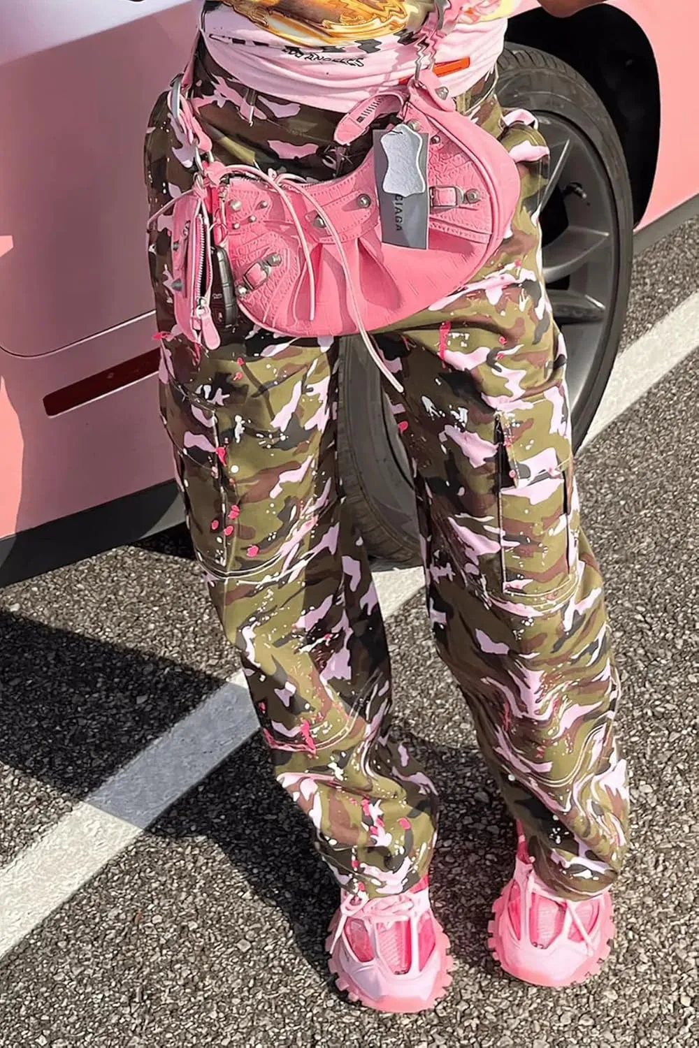 NRTHYE Women Camouflage Cargo Pants Pocket Zipper High Waist Patchwork Straight Casual Trousers