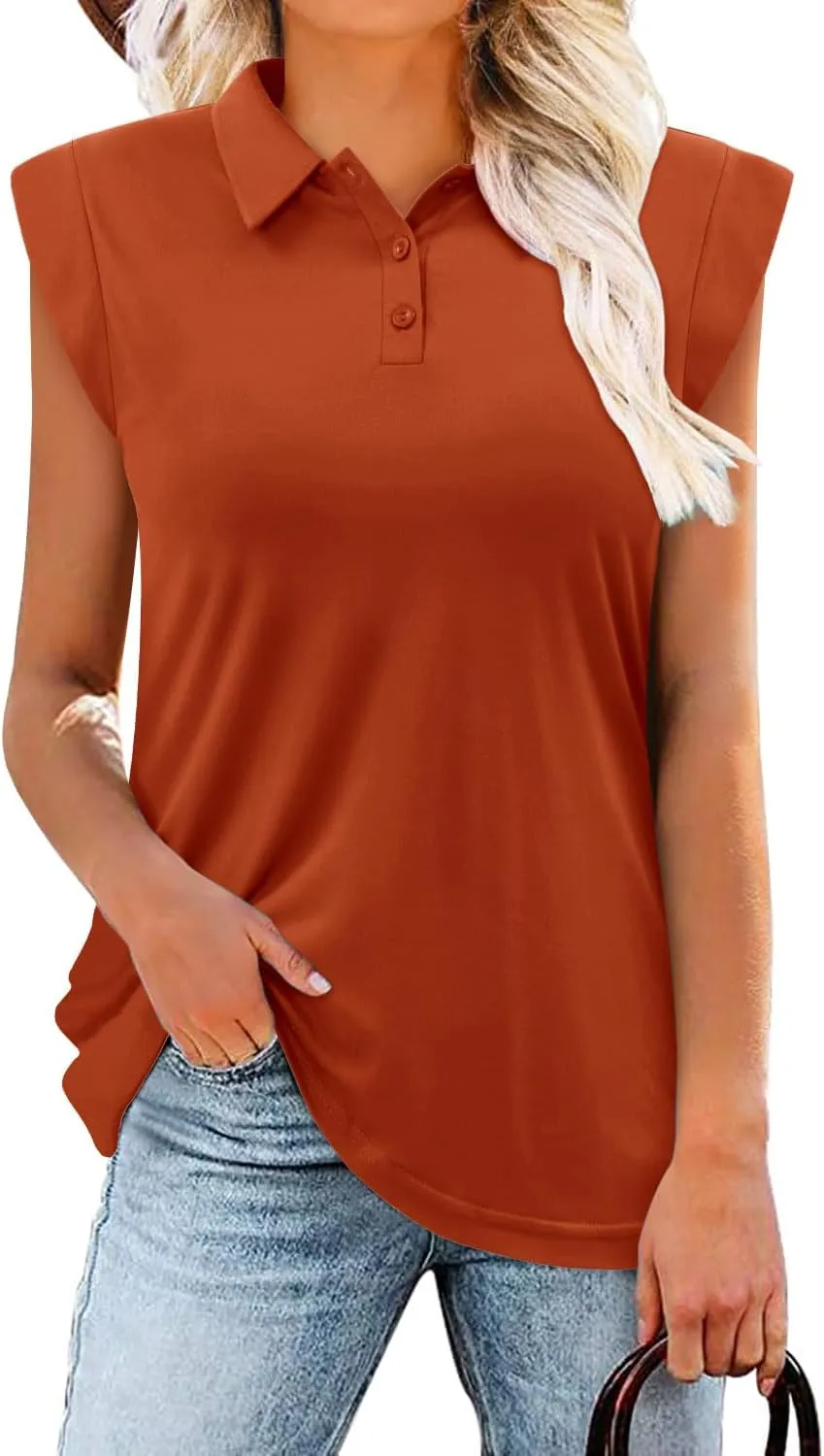 onlypuff Women's Polo Shirts Lapel Collar Short Sleeve Golf Blouse Summer Dressy Casual Tunic Tops