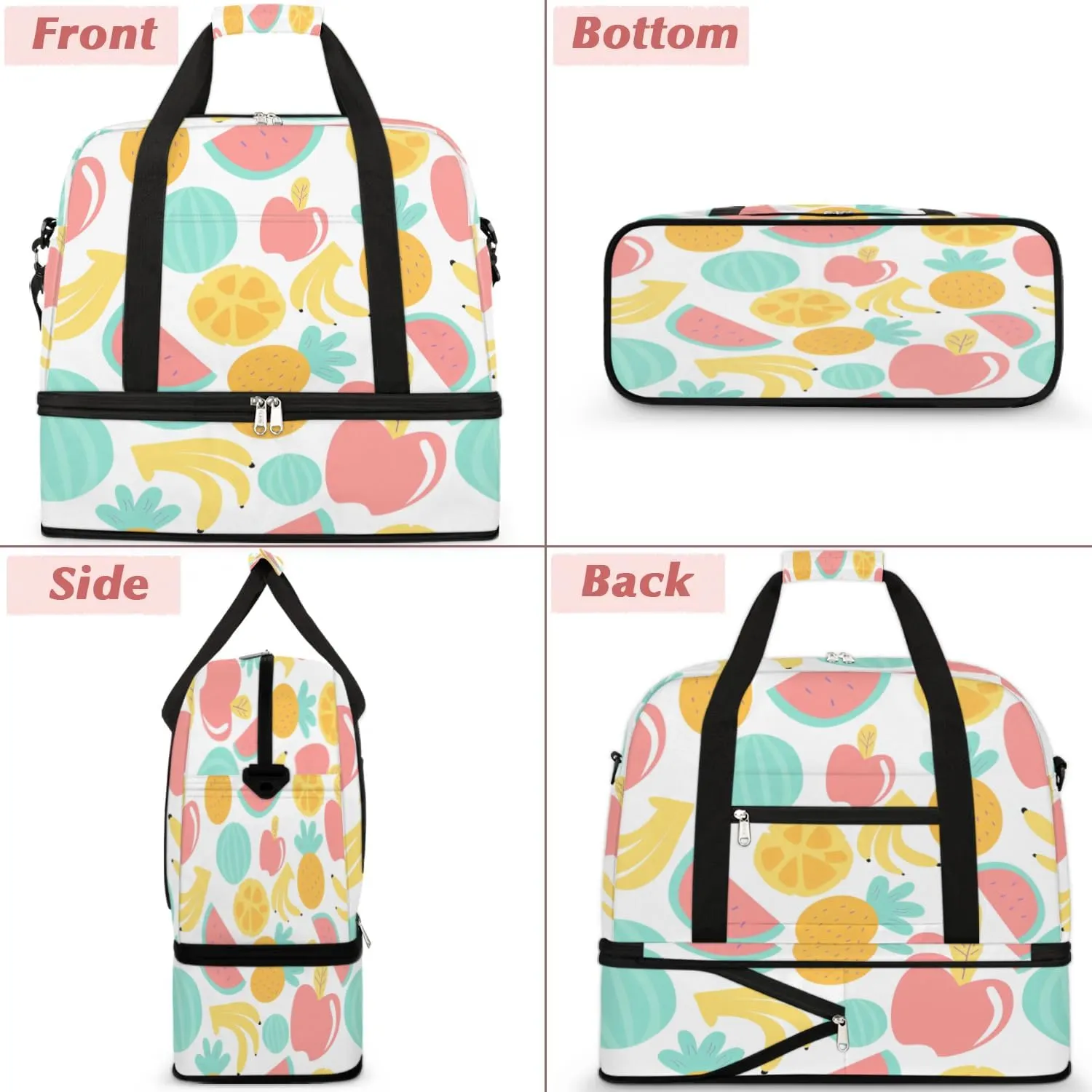Orange Banana Fruit Sports Gym Bag with Shoes Compartment Foldable Travel Duffel Bag Dry Wet Separated Sports Tote Workout Weekender Overnight Bag for Women Yoga Dance Work Training Handbag