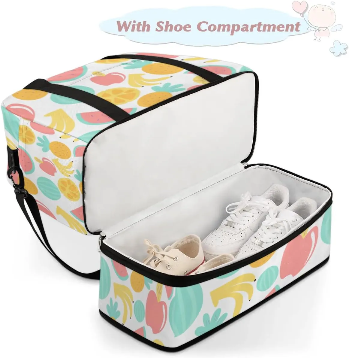 Orange Banana Fruit Sports Gym Bag with Shoes Compartment Foldable Travel Duffel Bag Dry Wet Separated Sports Tote Workout Weekender Overnight Bag for Women Yoga Dance Work Training Handbag